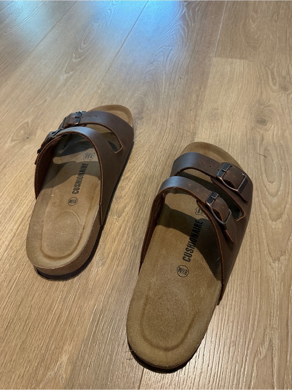 Women's Double-Buckle Slide Sandals in Brown